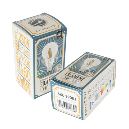 99083 Λάμπα LED Long Filament E27 A60 Γλόμπος 4W 840lm 360° AC 220-240V IP20 Φ6 x Υ11cm Θερμό Λευκό 2700K με Διάφανο Γυαλί - Pro Series 210lm/W - A Ενεργειακή Κλάση