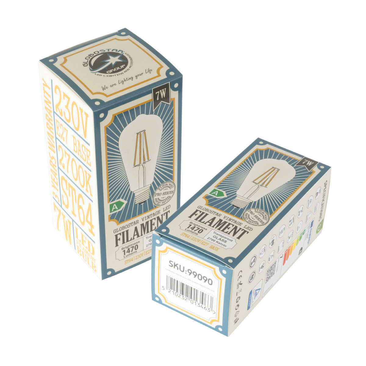 99090 Λάμπα LED Long Filament E27 ST64 Αχλάδι 7W 1470lm 360° AC 220-240V IP20 Φ6.4 x Υ14.5cm Θερμό Λευκό 2700K με Διάφανο Γυαλί - Pro Series 210lm/W - A Ενεργειακή Κλάση