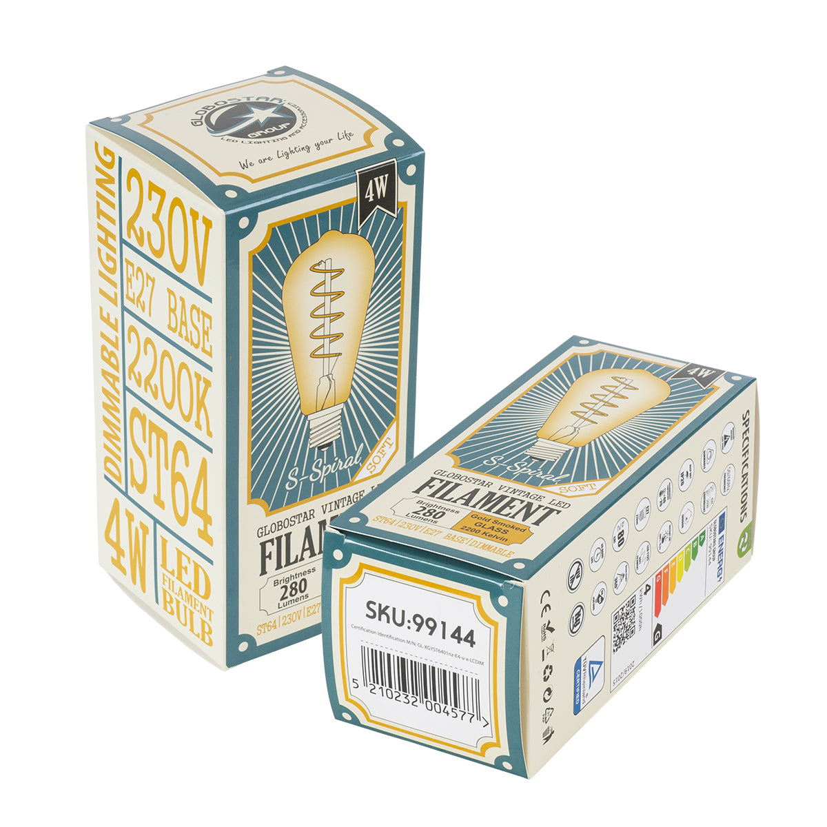 99144 Λάμπα LED Soft S Spiral Filament E27 ST64 Αχλάδι 4W 280lm 360° AC 220-240V IP20 Φ6.4 x Υ14cm Ultra Θερμό Λευκό 2200K με Μελί Γυαλί - Dimmable