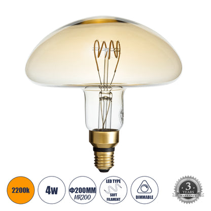 99173 Λάμπα LED Soft T Spiral Filament E27 MR200 MUSHROOM Γλόμπος 4W 280lm 360° AC 220-240V IP20 Φ20 x Υ20cm Ultra Θερμό Λευκό 2200K με Μελί Γυαλί Dimmable