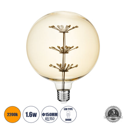99210 Λάμπα LED MTX Diode HP E27 BLL150 MTX BALLOON Γλόμπος 1.6W 140lm 360° AC 220-240V IP20 Φ15 x Υ19.5cm Ultra Θερμό Λευκό 2200K με Μελί Γυαλί