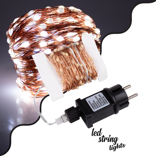 85843 Διακοσμητική Γιρλάντα 20 Μέτρα με Controller 8 Προγραμμάτων Εναλλαγών Φωτισμού - 200 LED 1.3W AC 230V με Χάλκινο Καλώδιο & Πρίζα Schuko Αδιάβροχη IP44 Ψυχρό Λευκό 6000K Μ20m