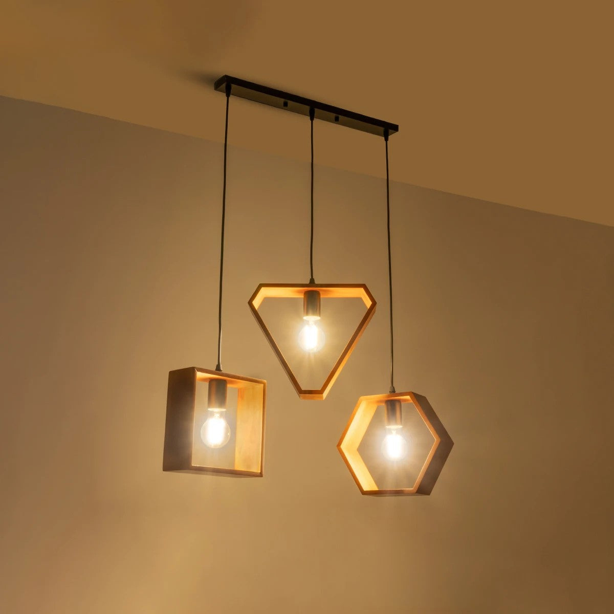 ELISE 999-0034 Μοντέρνο Κρεμαστό Φωτιστικό Οροφής με Ντουί 3 x E27 AC 220-240V IP20 - Καφέ & Μαύρο - Μ74 x Π9 x Υ40