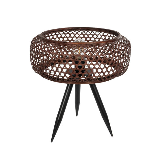 ZORION 999-0040 Vintage Επιτραπέζιο Φωτιστικό Πορτατίφ Μονόφωτο 1 x E27 IP20 Καφέ Ξύλο με Μαύρο Μέταλλο - Μ40 x Π40 x Υ43.5