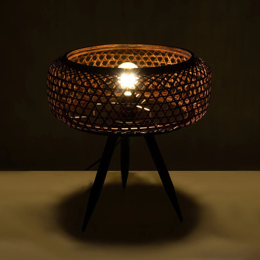 ZORION 999-0040 Vintage Επιτραπέζιο Φωτιστικό Πορτατίφ Μονόφωτο 1 x E27 IP20 Καφέ Ξύλο με Μαύρο Μέταλλο - Μ40 x Π40 x Υ43.5