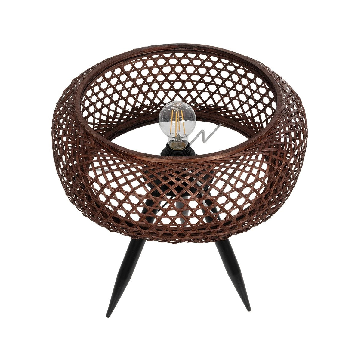 ZORION 999-0040 Vintage Επιτραπέζιο Φωτιστικό Πορτατίφ Μονόφωτο 1 x E27 IP20 Καφέ Ξύλο με Μαύρο Μέταλλο - Μ40 x Π40 x Υ43.5