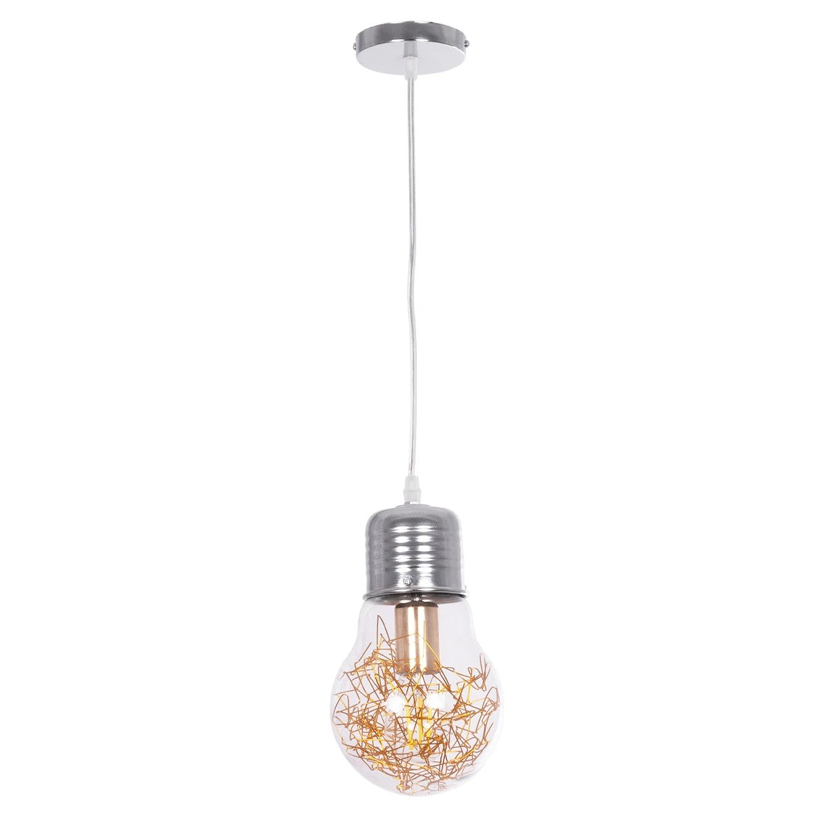 LAMP 999-0056 Μοντέρνο Κρεμαστό Φωτιστικό Οροφής με Ντουί 1 x E27 AC 220-240V IP20 - Διάφανο, Χρυσό & Ασημί - Μ15 x Π15 x Υ27