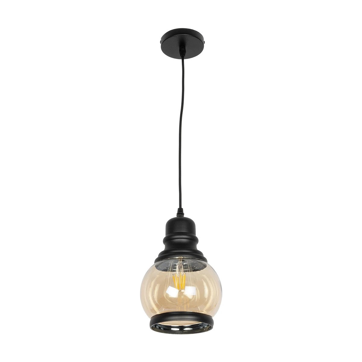 OLIVER 999-0186 Vintage Κρεμαστό Φωτιστικό Οροφής με Ντουί 1 x E27 AC 220-240V IP20 - Μελί & Μαύρο - Μ16 x Π16 x Υ25