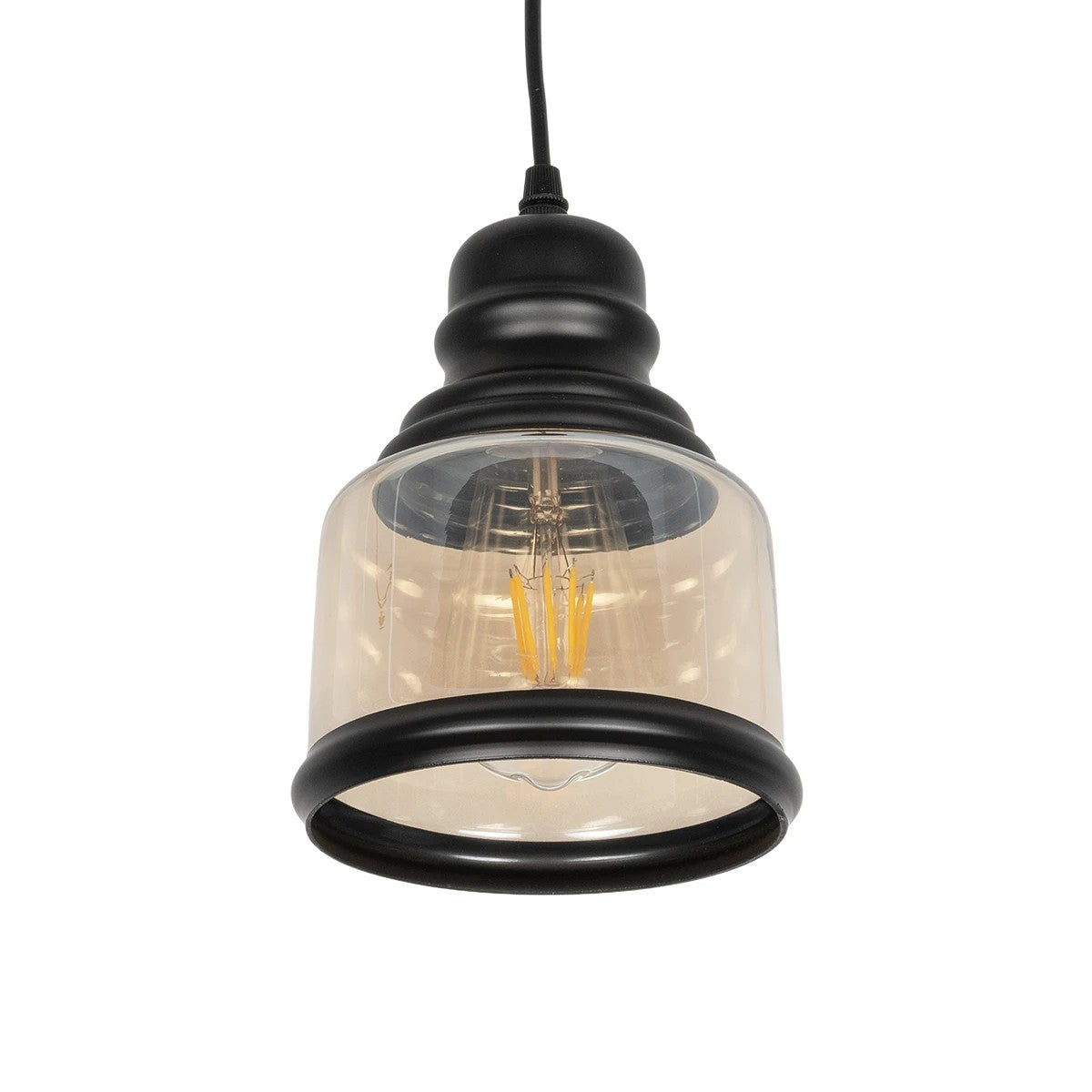 OLIVER 999-0187 Vintage Κρεμαστό Φωτιστικό Οροφής με Ντουί 1 x E27 AC 220-240V IP20 - Μελί & Μαύρο - Μ15 x Π15 x Υ21.5