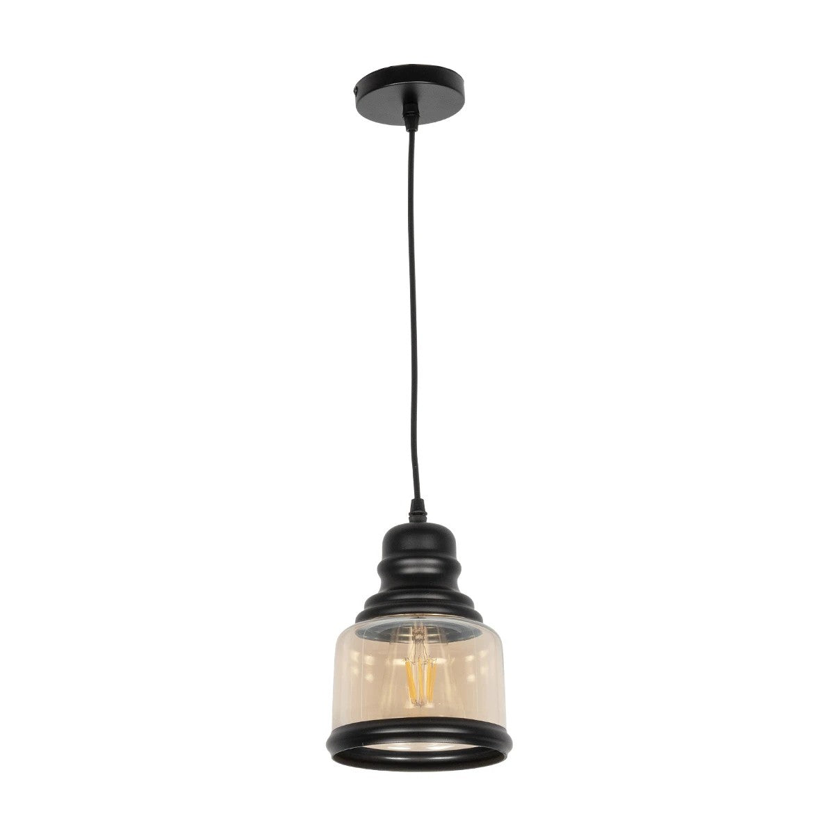 OLIVER 999-0187 Vintage Κρεμαστό Φωτιστικό Οροφής με Ντουί 1 x E27 AC 220-240V IP20 - Μελί & Μαύρο - Μ15 x Π15 x Υ21.5