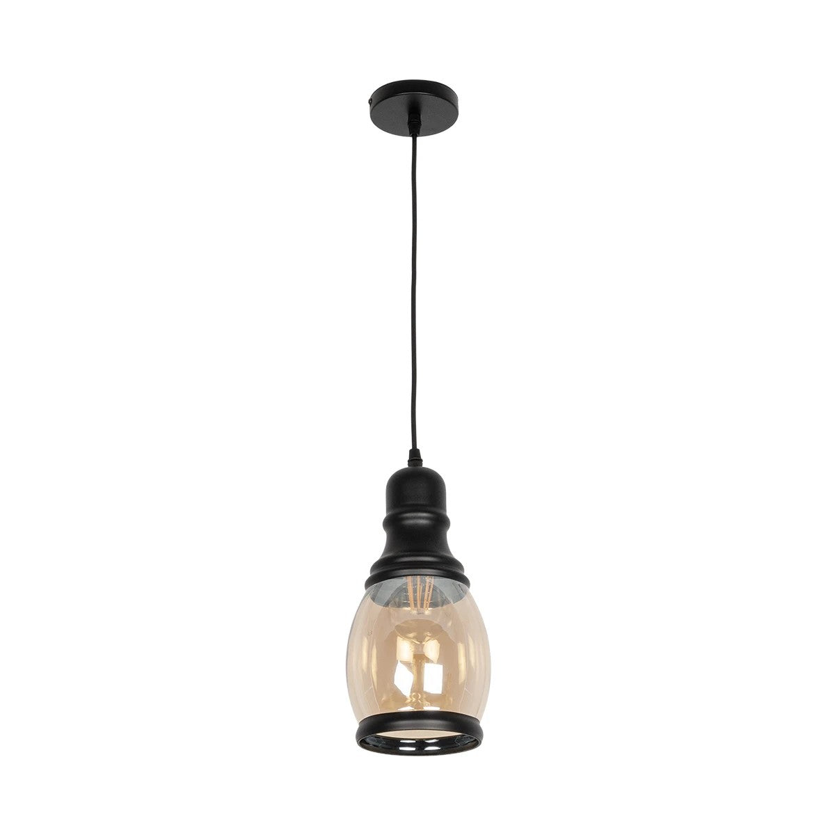 OLIVER 999-0188 Vintage Pendant Ceiling Light with 1 x E27 AC 220-240V IP20 Socket - Honey & Black - L14 x W14 x H30