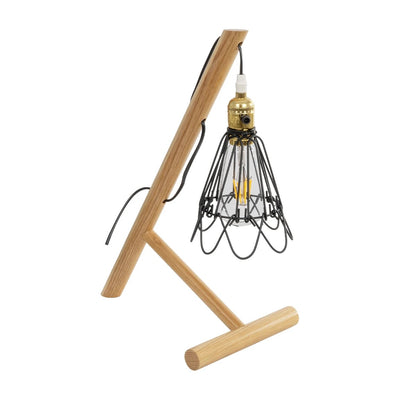 ELMA 999-0239 Μοντέρνο Επιτραπέζιο Φωτιστικό Πορτατίφ Μονόφωτο 1 x E27 IP20 Μπεζ Ξύλο με Μαύρο Μέταλλο - Μ35 x Π20 x Υ43