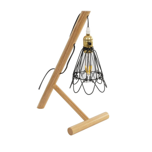 ELMA 999-0239 Μοντέρνο Επιτραπέζιο Φωτιστικό Πορτατίφ Μονόφωτο 1 x E27 IP20 Μπεζ Ξύλο με Μαύρο Μέταλλο - Μ35 x Π20 x Υ43