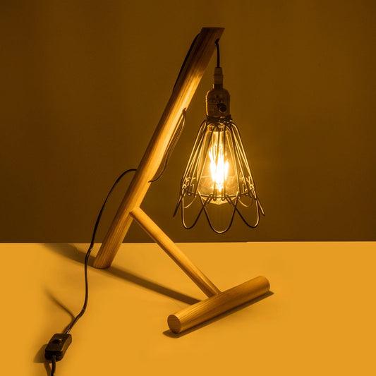 ELMA 999-0239 Μοντέρνο Επιτραπέζιο Φωτιστικό Πορτατίφ Μονόφωτο 1 x E27 IP20 Μπεζ Ξύλο με Μαύρο Μέταλλο - Μ35 x Π20 x Υ43