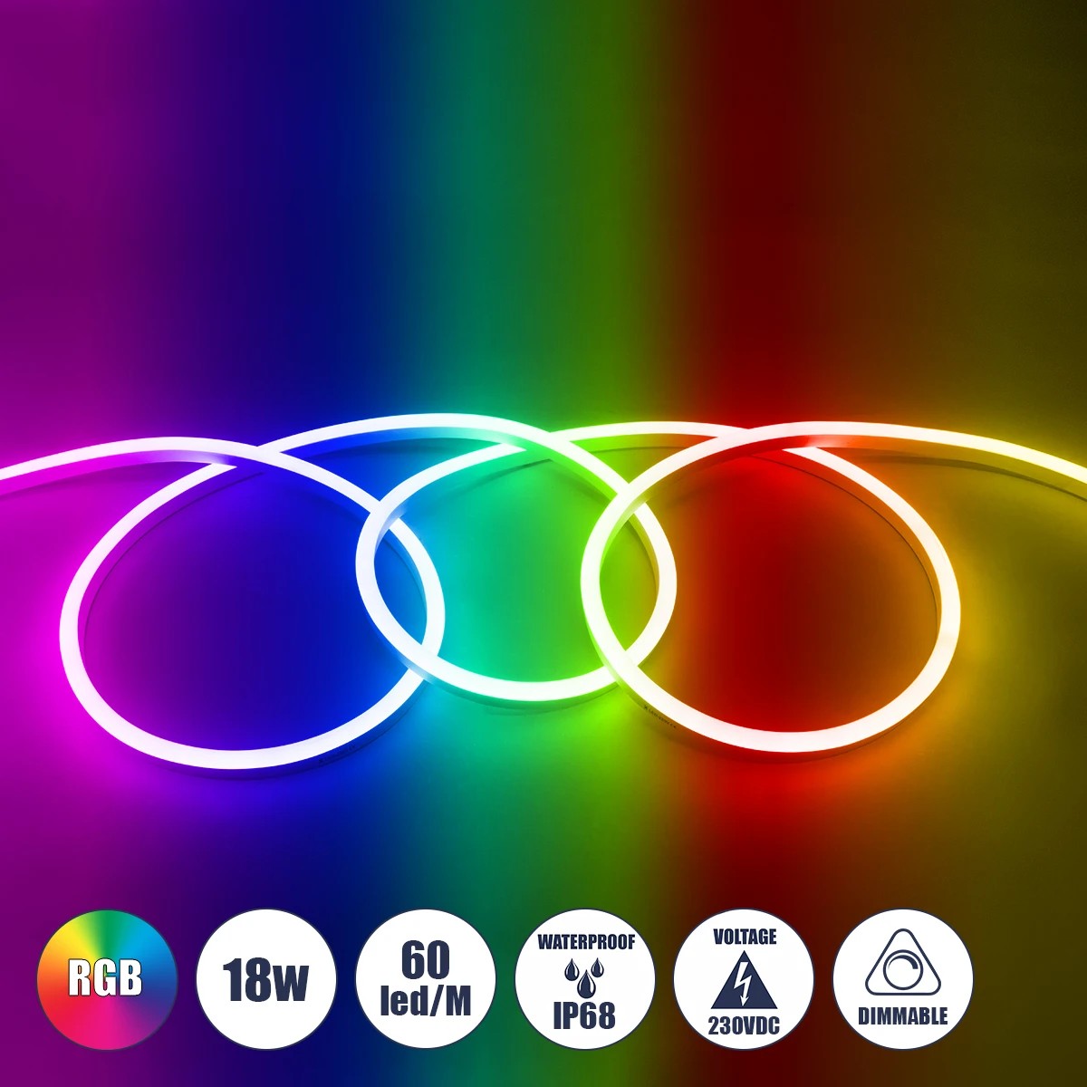 OVALE 999-0245 120° Degree Neon Flex Epistar LED SMD 5050 1m 18W/m 60LED/m 1260lm/m 120° DC 230V Αδιάβροχη IP68 RGB Dimmable Μ100 x Π2.6 x Υ1.7