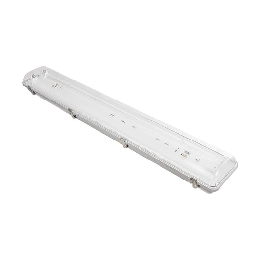 VIGAS 999-0250 Γραμμικό Βιομηχανικό Φωτιστικό Σκαφάκι Tri-Proof με Μεταλλικά Clips για 2 x Λάμπες T8 G13 90cm Τύπου Φθορίου LED Τροφοδοσίας Ενός Άκρου 120° AC 220-240V Αδιάβροχο IP65 - Γκρι με Διάφανο Κάλυμμα Πλαστικό PC - Μ100 x Π15 x Υ10