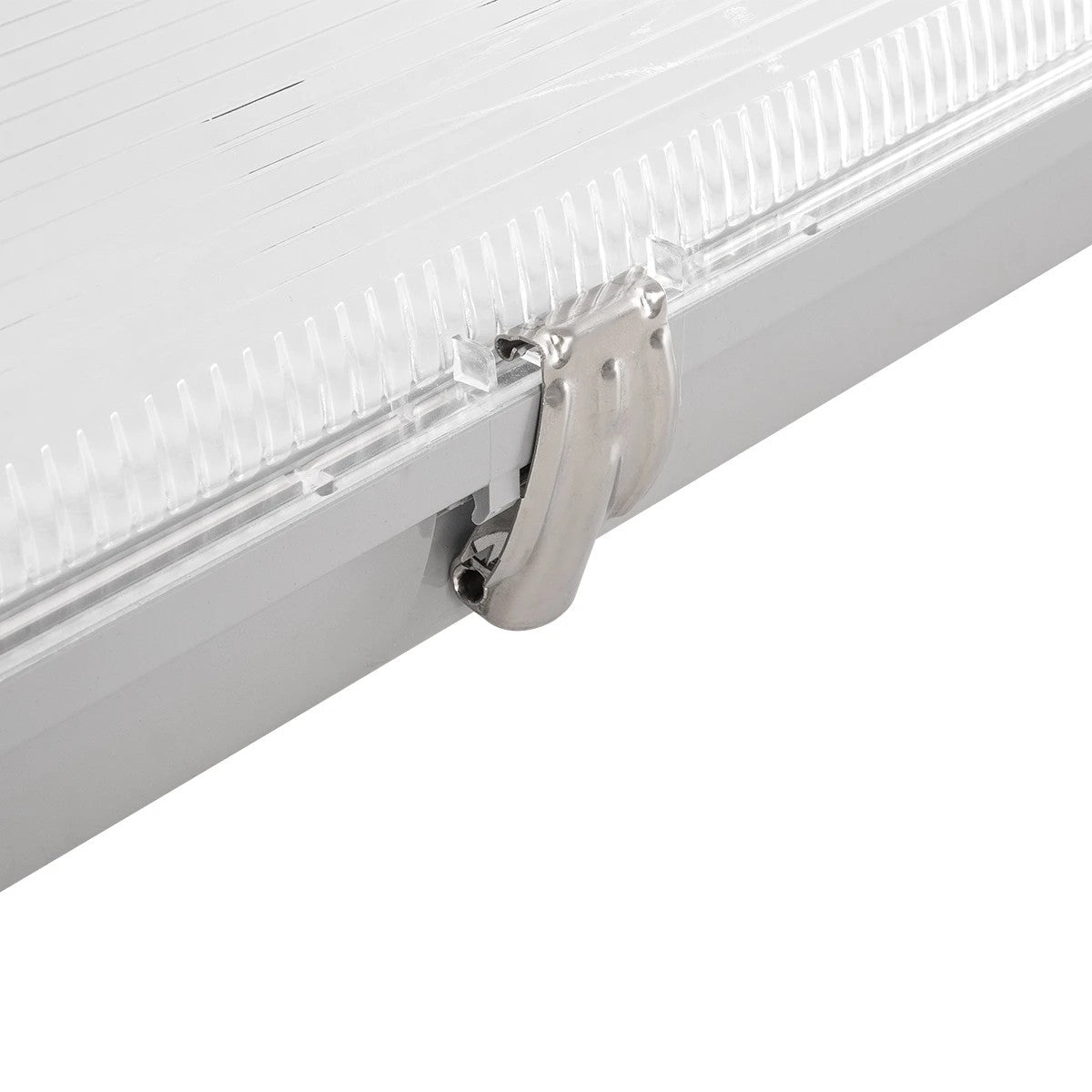 VIGAS 999-0250 Γραμμικό Βιομηχανικό Φωτιστικό Σκαφάκι Tri-Proof με Μεταλλικά Clips για 2 x Λάμπες T8 G13 90cm Τύπου Φθορίου LED Τροφοδοσίας Ενός Άκρου 120° AC 220-240V Αδιάβροχο IP65 - Γκρι με Διάφανο Κάλυμμα Πλαστικό PC - Μ100 x Π15 x Υ10