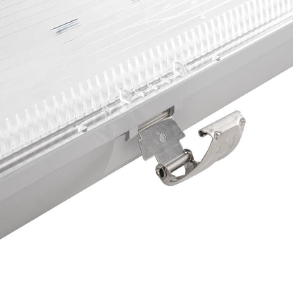 VIGAS 999-0250 Γραμμικό Βιομηχανικό Φωτιστικό Σκαφάκι Tri-Proof με Μεταλλικά Clips για 2 x Λάμπες T8 G13 90cm Τύπου Φθορίου LED Τροφοδοσίας Ενός Άκρου 120° AC 220-240V Αδιάβροχο IP65 - Γκρι με Διάφανο Κάλυμμα Πλαστικό PC - Μ100 x Π15 x Υ10