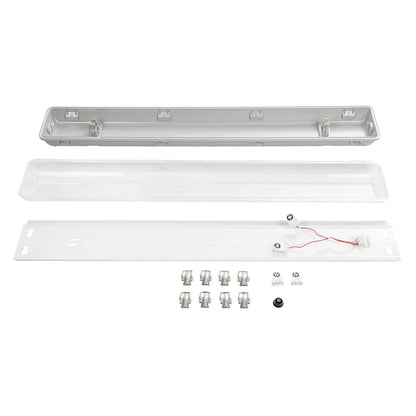 VIGAS 999-0250 Γραμμικό Βιομηχανικό Φωτιστικό Σκαφάκι Tri-Proof με Μεταλλικά Clips για 2 x Λάμπες T8 G13 90cm Τύπου Φθορίου LED Τροφοδοσίας Ενός Άκρου 120° AC 220-240V Αδιάβροχο IP65 - Γκρι με Διάφανο Κάλυμμα Πλαστικό PC - Μ100 x Π15 x Υ10