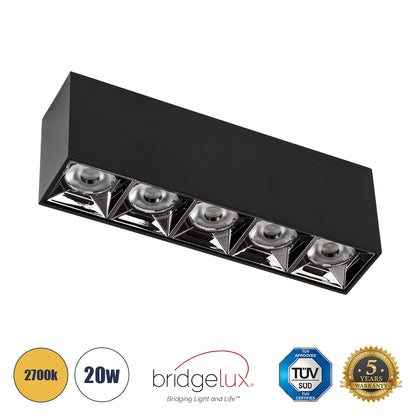 LUMINAR SUPERIOR 60329 Επιφανειακό LED Spot Downlight TrimLess 20W 2700lm 36° AC 220-240V IP20 Μ19.5 x Π4.2 x Υ6.6cm - Μαύρο με Κάτοπτρο Χρωμίου - Θερμό Λευκό 2700K - Bridgelux High Lumen Chip Gen2 - TÜV Certified Driver