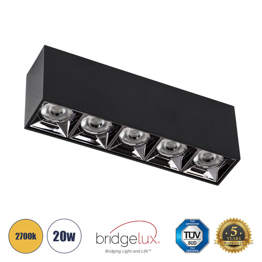 LUMINAR SUPERIOR 60329 Επιφανειακό LED Spot Downlight TrimLess 20W 2700lm 36° AC 220-240V IP20 Μ19.5 x Π4.2 x Υ6.6cm - Μαύρο με Κάτοπτρο Χρωμίου - Θερμό Λευκό 2700K - Bridgelux High Lumen Chip Gen2 - TÜV Certified Driver