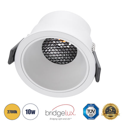 PLUTO-M 60255 Χωνευτό LED Spot Downlight TrimLess Φ8.4cm 10W 1250lm 38° AC 220-240V IP20 Φ8.4 x Υ5.9cm - Στρόγγυλο - Λευκό & Anti-Glare HoneyComb - Θερμό Λευκό 2700K - Bridgelux COB