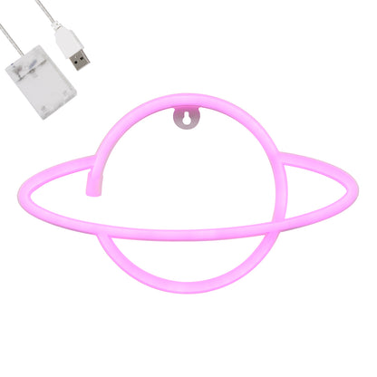 78588 Φωτιστικό Ταμπέλα Φωτεινή Επιγραφή NEON LED Σήμανσης PLANET SATURN 5W με Καλώδιο Τροφοδοσίας USB - Μπαταρίας 3xAAA (Δεν Περιλαμβάνονται) - Ροζ