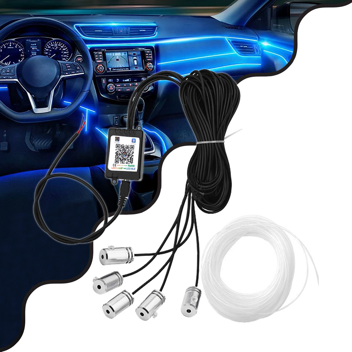 81843 Car Optic Fiber LED Kit Smart Bluetooth - Φωτισμός Κιτ Οπτικής Ίνας Αυτοκινήτου DC 12V 10W με Smart Bluetooth Controller & Εφαρμογή APP Αδιάβροχο IP65 Πολύχρωμο RGB