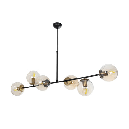 LATTICE 203-0017 Μοντέρνο Φωτιστικό Οροφής Ράγα Πολύφωτο 6 x E27 IP20 Μαύρο & Μπρούτζινο Μέταλλο με Μελί Γυαλί - Μ120 x Π35 x Υ61cm