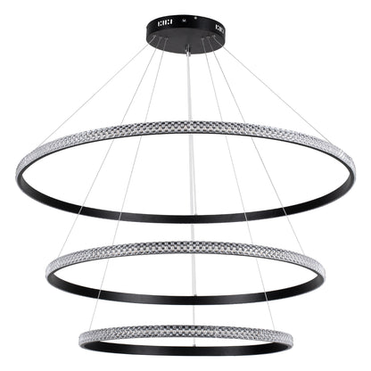 DIAMOND TRIO 61140-DECO Κρεμαστό Φωτιστικό Δαχτυλίδι-Κύκλος LED CCT 150W 18379lm 360° AC 220-240V - Εναλλαγή Φωτισμού μέσω Τηλεχειριστηρίου All In One Ψυχρό 6000k+Φυσικό 4500k+Θερμό 2700k Dimmable Φ60+80+100cm - Μαύρο