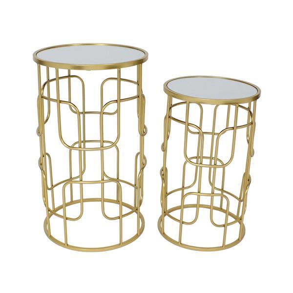 S/2 ΒΟΗΘΗΤΙΚΑ ΤΡΑΠΕΖΑΚΙΑ ΜΕΤΑΛΛΙΚΗ-ΓΥΑΛΙΝΗ ΧΡΥΣΗ 35.5x35.5x61/30.5x30.5x51