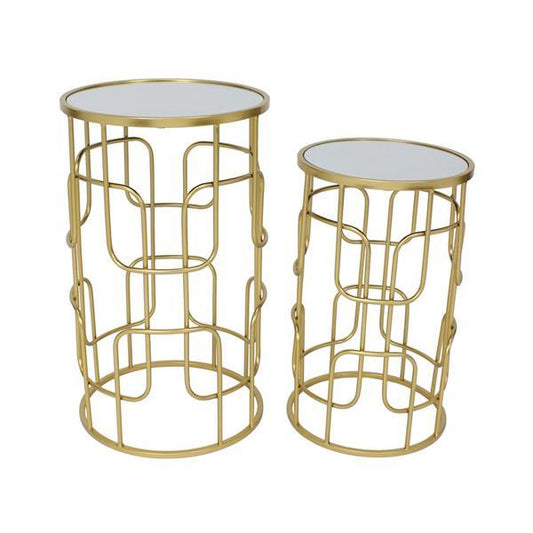 S/2 ΒΟΗΘΗΤΙΚΑ ΤΡΑΠΕΖΑΚΙΑ ΜΕΤΑΛΛΙΚΗ-ΓΥΑΛΙΝΗ ΧΡΥΣΗ 35.5x35.5x61/30.5x30.5x51