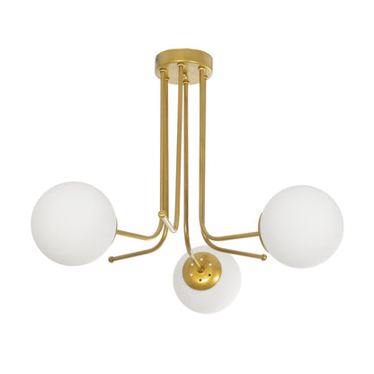 SHINY 201-0028 Vintage Φωτιστικό Οροφής Μπάλα Τρίφωτο 3 x E27 IP20 Χρυσό Μέταλλο με Λευκό Γυαλί - Μ70 x Π70 x Υ16