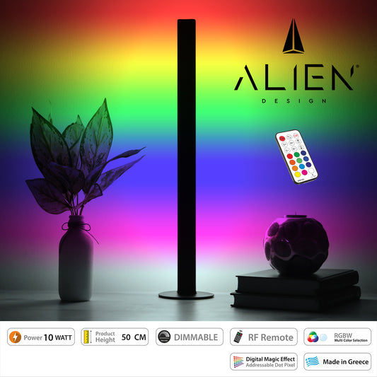 ALIEN-DIVA-BLACK-50-11 ALIEN Design DIVA Μοντέρνο Minimal Nordic Μεταλλικό Φωτιστικό Επιτραπέζιο - Πορτατίφ - Λαμπατέρ Μαύρο LED 10W 1500lm με Ασύρματο Χειριστήριο RF & Dimmer IP20 Πολύχρωμο RGBW Ψηφιακή με Τρεχούμενα Εφέ Μ3 x Π1.6 x Υ50cm