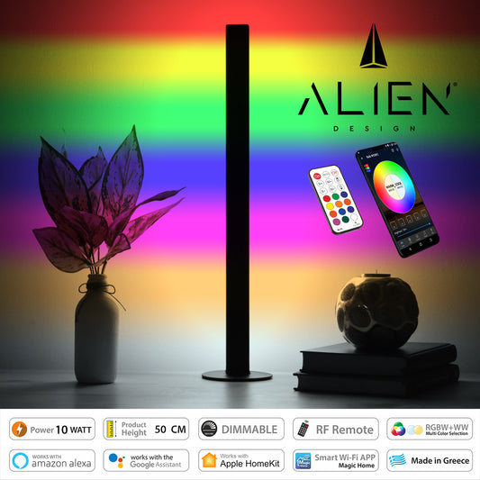 ALIEN-DIVA-BLACK-50-12 ALIEN Design DIVA Μοντέρνο Minimal Nordic Μεταλλικό Φωτιστικό Επιτραπέζιο - Πορτατίφ - Λαμπατέρ Μαύρο LED 10W 1500lm με Ασύρματο Χειριστήριο RF & Dimmer IP20 Πολύχρωμο RGBW + WW Smart Home Wi-Fi Μ3 x Π1.6 x Υ50cm