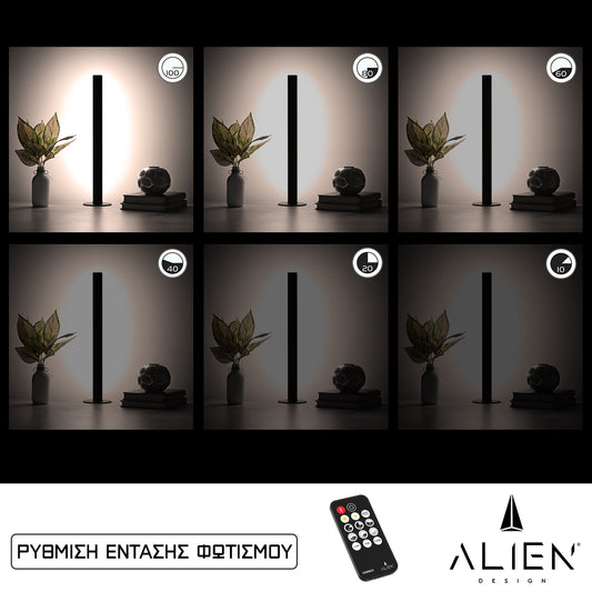 ALIEN-DIVA-BLACK-50-2 ALIEN Design DIVA Μοντέρνο Minimal Nordic Μεταλλικό Φωτιστικό Επιτραπέζιο - Πορτατίφ - Λαμπατέρ Μαύρο LED 8W 1040lm με Ασύρματο Χειριστήριο RF & Dimmer IP20 Φυσικό Λευκό 4500K Μ3 x Π1.6 x Υ50cm