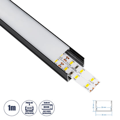 ALP-LINEAR VEXTA 70825-1M Επιφανειακό Προφίλ Αλουμινίου με Λευκό Γαλακτερό Πατητό Κάλυμμα για Ταινίες LED IP20 - Μαύρο & Λευκό - Μ100 x Π3 x Υ2