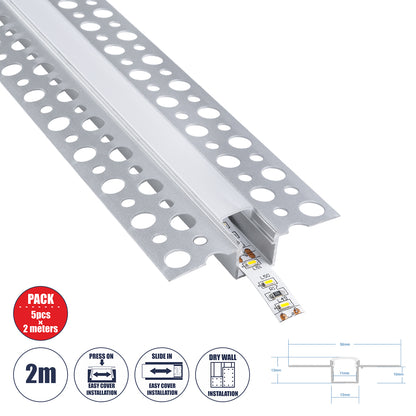 ALP-PLASTERIN GYPSO 70838-2M Χωνευτό Προφίλ Αλουμινίου Ειδικό για Γυψοσανίδα με Λευκό Γαλακτερό Πατητό Κάλυμμα για Ταινίες LED IP20 - Ασημί & Λευκό - Μ200 x Π5.6 x Υ1.3 - Πακέτο 5 Τεμαχίων