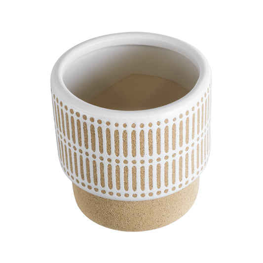 AMARETTO 20543 Διακοσμητικό Κεραμικό Κασπώ Γλάστρα - Flower Pot Μπεζ με Λευκό Φ11 x Υ11cm
