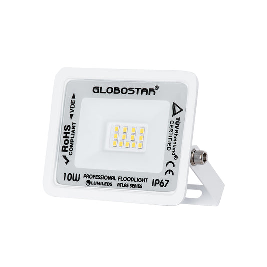 ATLAS 61405 Επαγγελματικός Προβολέας LED 10W 1200lm 120° AC 220-240V - Αδιάβροχος IP67 - Μ10 x Π2 x Υ8cm - Λευκό - Φυσικό Λευκό 4500K - LUMILEDS Chips - TÜV Rheinland Certified
