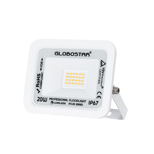 ATLAS 61409 Προβολέας LED 20W 2300lm 120° AC 220-240V Αδιάβροχο IP67 Θερμό Λευκό 2700K - Lumileds SMD Chip - TÜV Rheinland Certified - Λευκό Ματ - Μ12 x Π2.5 x Υ9.5