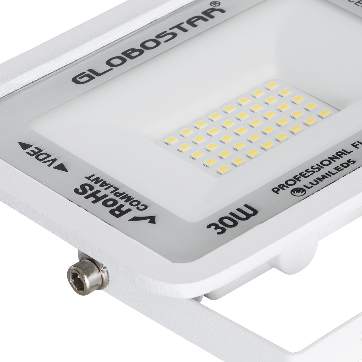 ATLAS 61414 Επαγγελματικός Προβολέας LED 30W 3600lm 120° AC 220-240V - Αδιάβροχος IP67 - Μ16 x Π2.5 x Υ12.5cm - Λευκό - Φυσικό Λευκό 4500K - LUMILEDS Chips - TÜV Rheinland Certified