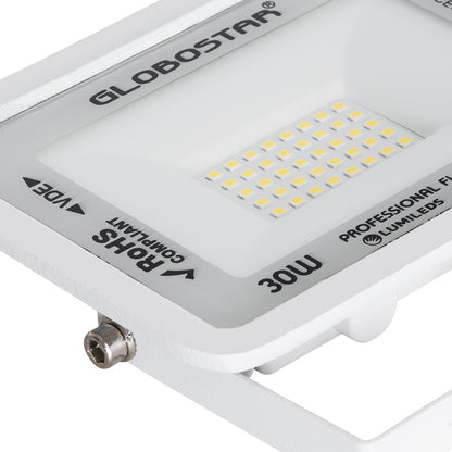 ATLAS 61414 Επαγγελματικός Προβολέας LED 30W 3600lm 120° AC 220-240V - Αδιάβροχος IP67 - Μ16 x Π2.5 x Υ12.5cm - Λευκό - Φυσικό Λευκό 4500K - LUMILEDS Chips - TÜV Rheinland Certified