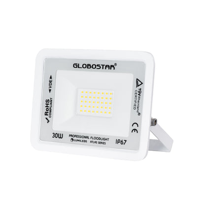 ATLAS 61414 Επαγγελματικός Προβολέας LED 30W 3600lm 120° AC 220-240V - Αδιάβροχος IP67 - Μ16 x Π2.5 x Υ12.5cm - Λευκό - Φυσικό Λευκό 4500K - LUMILEDS Chips - TÜV Rheinland Certified