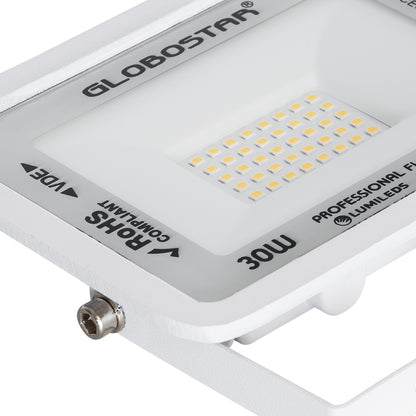 ATLAS 61415 Επαγγελματικός Προβολέας LED 30W 3450lm 120° AC 220-240V - Αδιάβροχος IP67 - Μ16 x Π2.5 x Υ12.5cm - Λευκό - Θερμό Λευκό 2700K - LUMILEDS Chips - TÜV Rheinland Certified