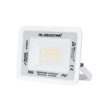 ATLAS 61415 Επαγγελματικός Προβολέας LED 30W 3450lm 120° AC 220-240V - Αδιάβροχος IP67 - Μ16 x Π2.5 x Υ12.5cm - Λευκό - Θερμό Λευκό 2700K - LUMILEDS Chips - TÜV Rheinland Certified