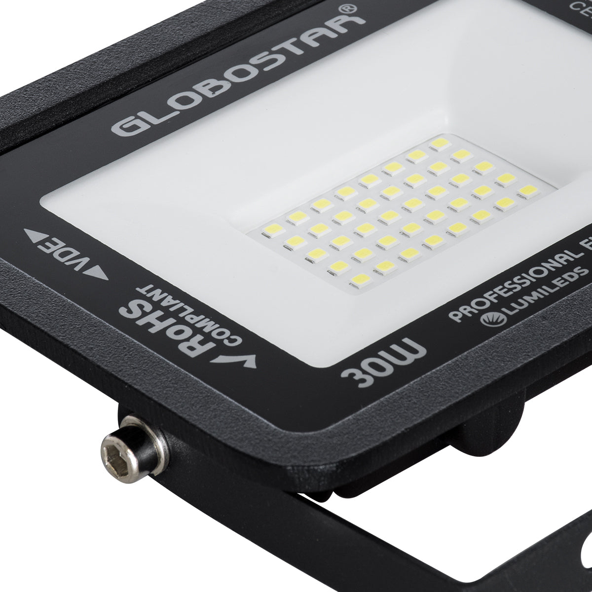 ATLAS 61416 Επαγγελματικός Προβολέας LED 30W 3750lm 120° AC 220-240V - Αδιάβροχος IP67 - Μ16 x Π2.5 x Υ12.5cm - Μαύρο - Ψυχρό Λευκό 6000K - LUMILEDS Chips - TÜV Rheinland Certified