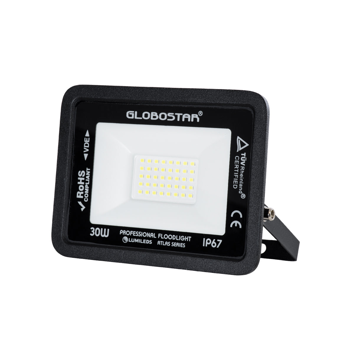 ATLAS 61416 Επαγγελματικός Προβολέας LED 30W 3750lm 120° AC 220-240V - Αδιάβροχος IP67 - Μ16 x Π2.5 x Υ12.5cm - Μαύρο - Ψυχρό Λευκό 6000K - LUMILEDS Chips - TÜV Rheinland Certified