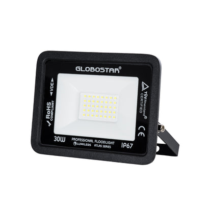 ATLAS 61416 Επαγγελματικός Προβολέας LED 30W 3750lm 120° AC 220-240V - Αδιάβροχος IP67 - Μ16 x Π2.5 x Υ12.5cm - Μαύρο - Ψυχρό Λευκό 6000K - LUMILEDS Chips - TÜV Rheinland Certified