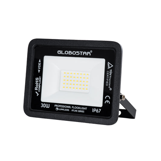 ATLAS 61417 Επαγγελματικός Προβολέας LED 30W 3600lm 120° AC 220-240V - Αδιάβροχος IP67 - Μ16 x Π2.5 x Υ12.5cm - Μαύρο - Φυσικό Λευκό 4500K - LUMILEDS Chips - TÜV Rheinland Certified